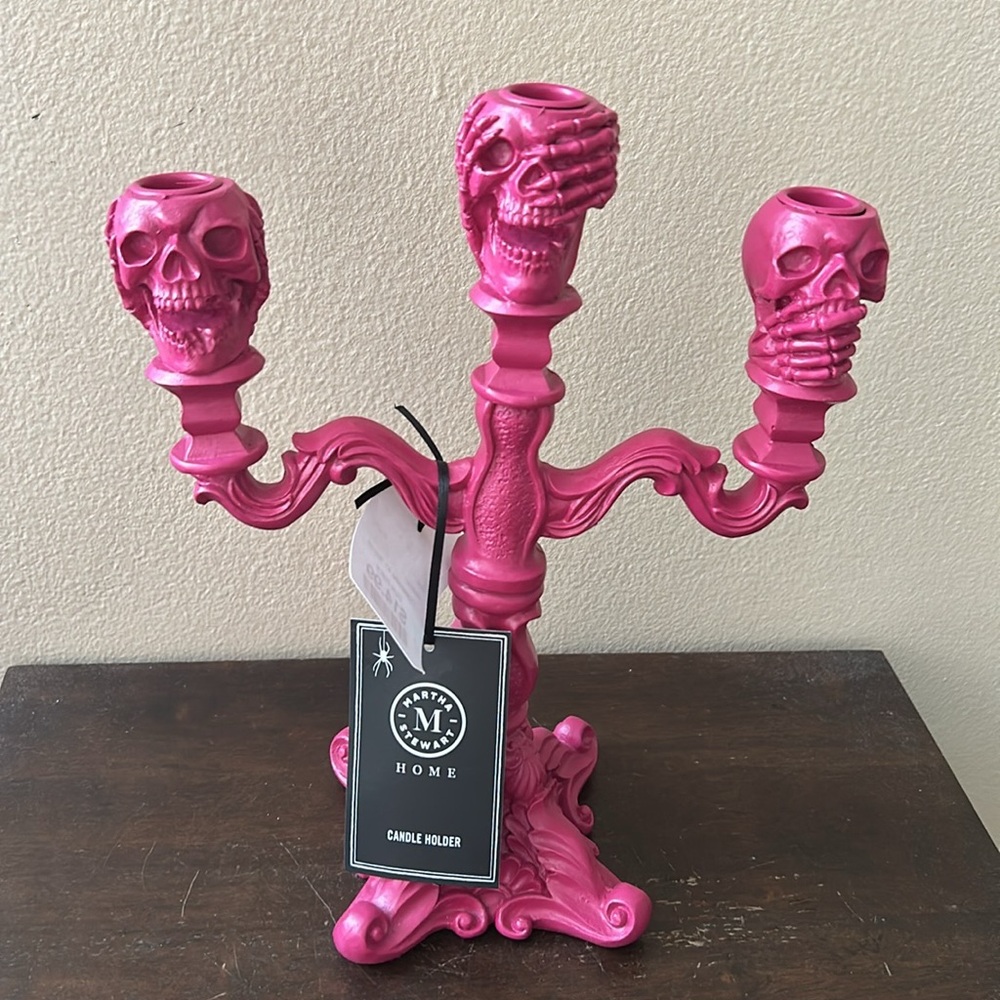 Martha Stewart Pink Halloween Skull For Candlesticks Candelabra NWT - Picture 2 of 2